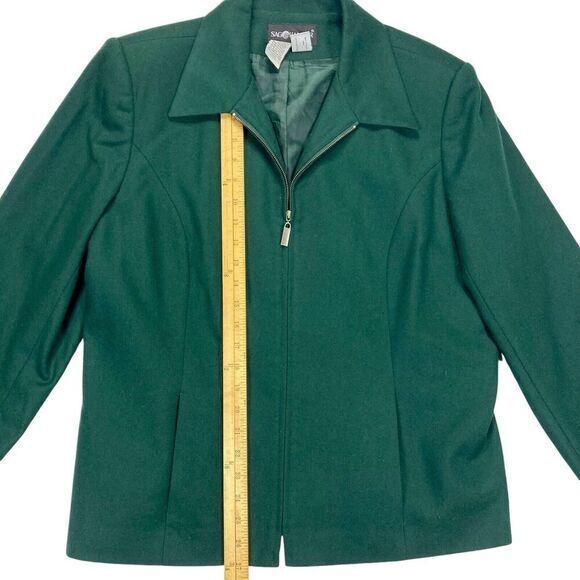 Sag Harbor Front Zip Blazer Womens Sz 18 Green Wool Classic Preppy Career Jacket - Picture 13 of 16